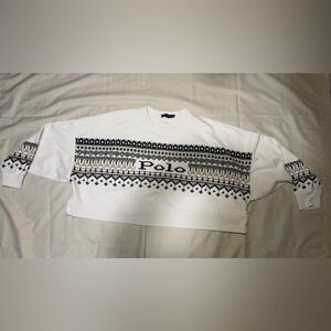 Vintage Ralph Lauren Women's Sweater in White with Black Pattern